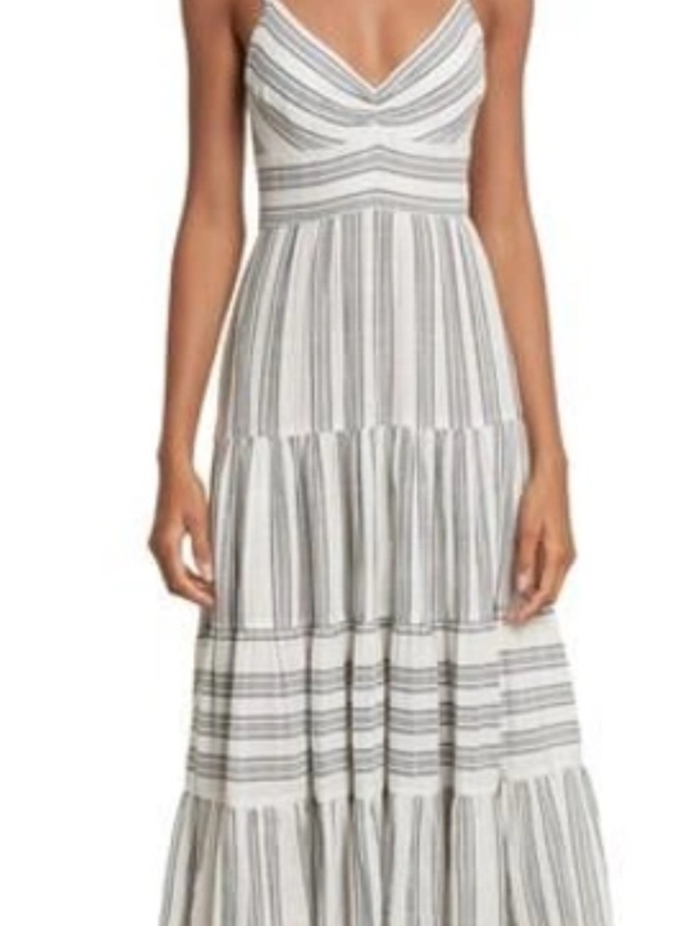 Rebecca Taylor Women’s Striped V-Neck Maxi Dress - White/Gray Gauze Strap Sz Med